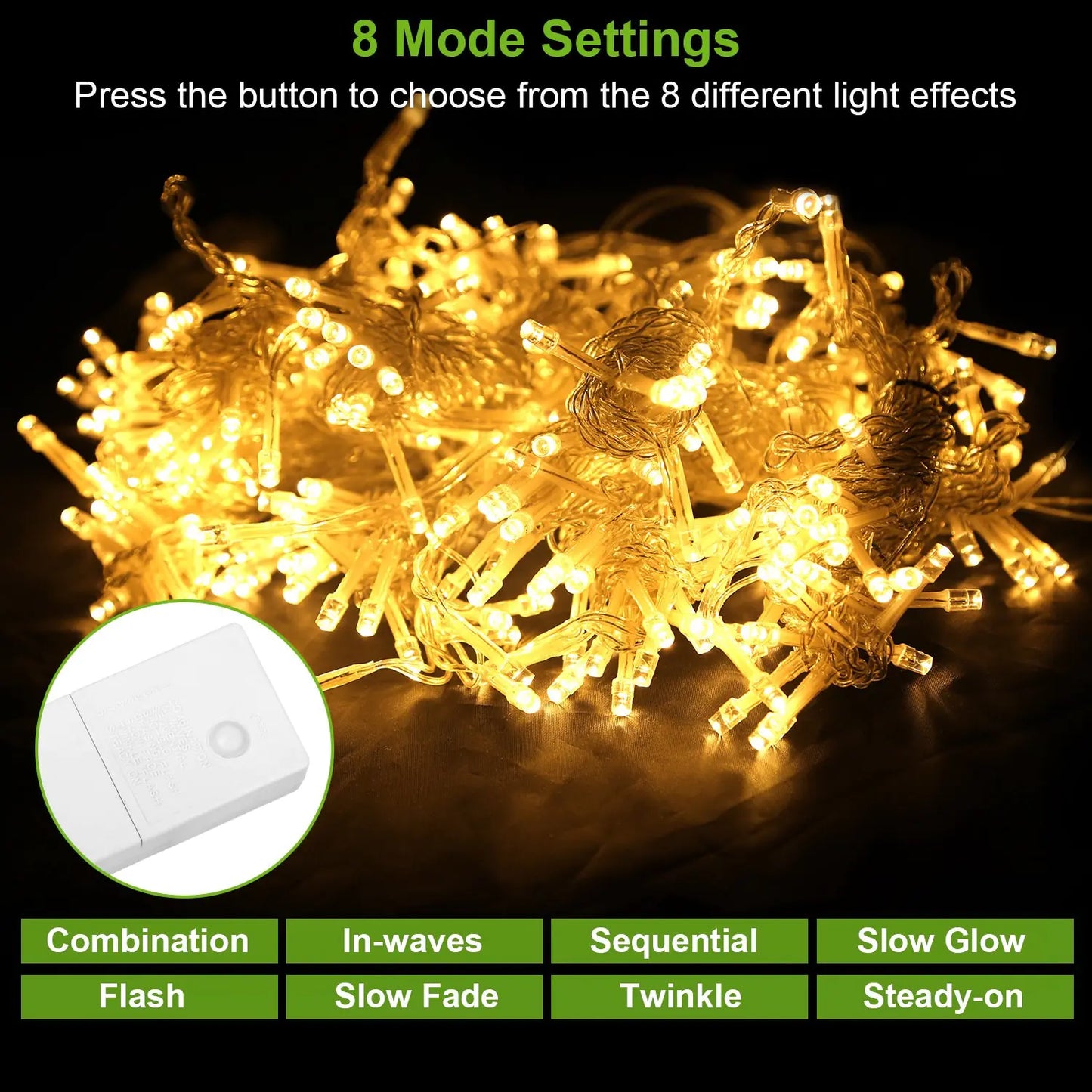 3M 300 LED Curtain String Lights with Remote, 8 Modes, IP44 Waterproof