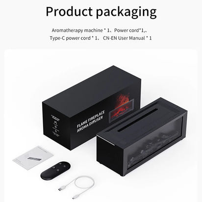 Fireplace Aroma Diffuser Creative Flame Humidifier Waterless Auto-Off Protection with Remote and Realistic Fireplace Night Light