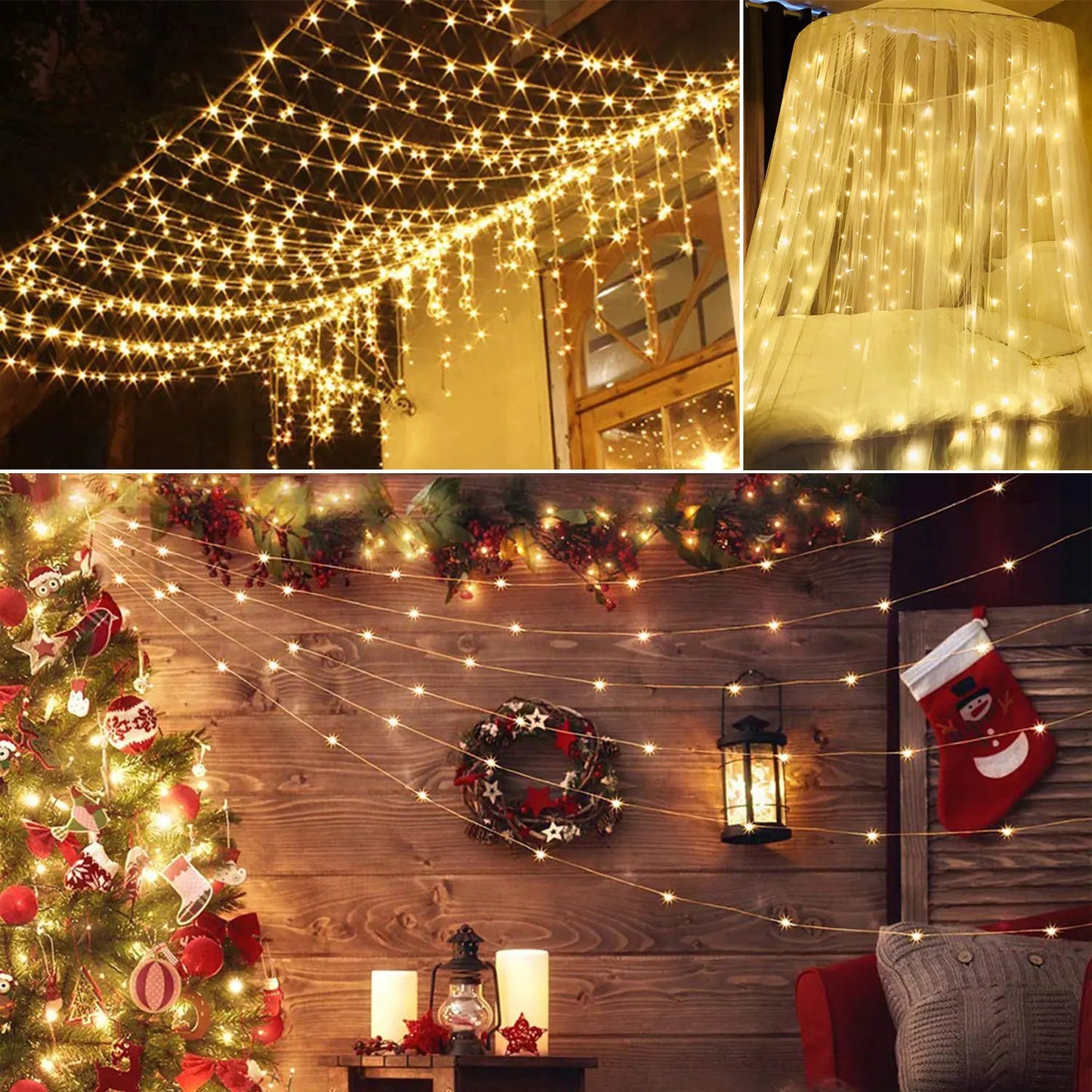 3M 300 LED Curtain String Lights with Remote, 8 Modes, IP44 Waterproof